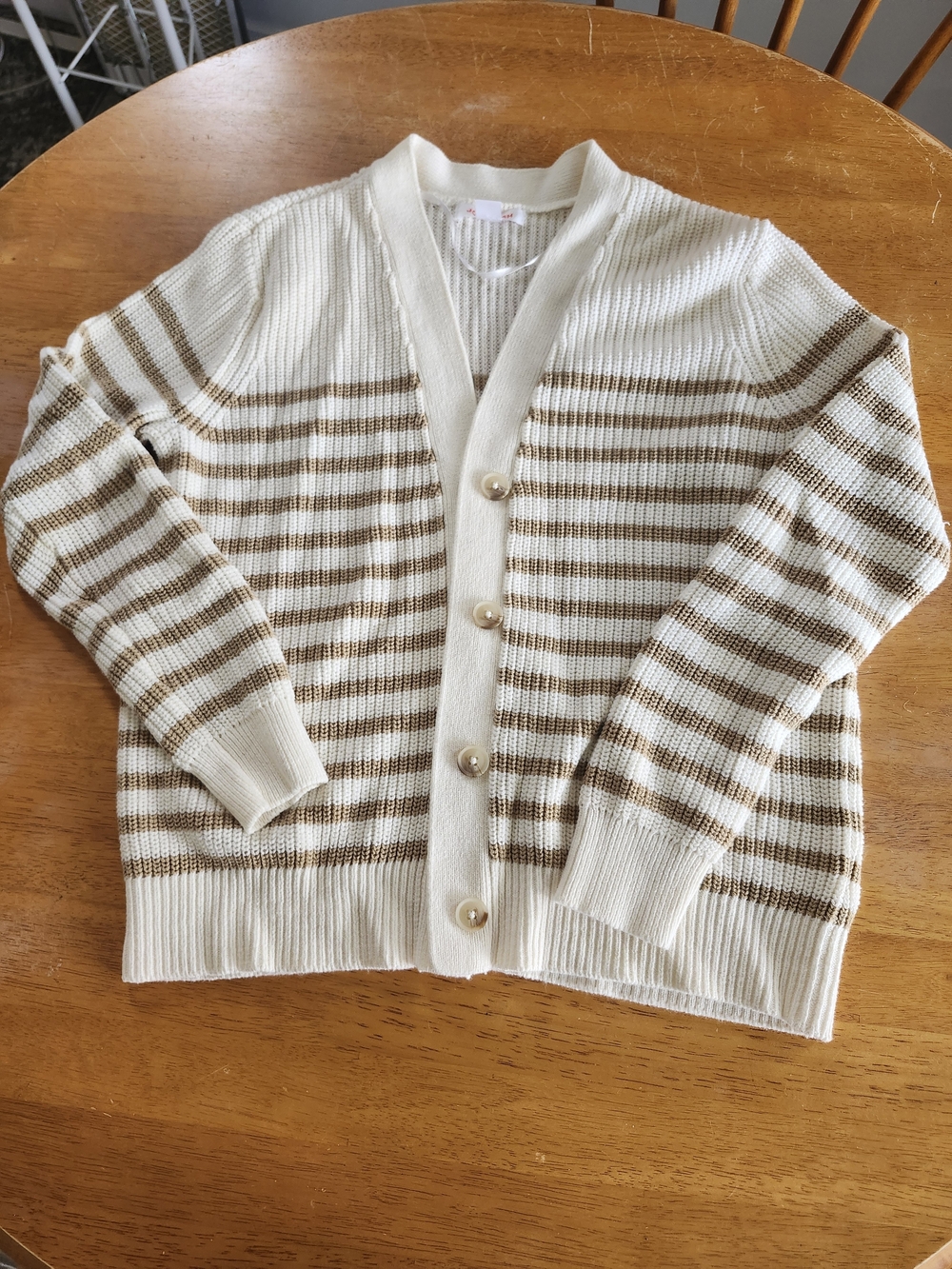 Joe Fresh Cream and Brown Striped Knit Cardigan | XS Cotton Blend | Fall